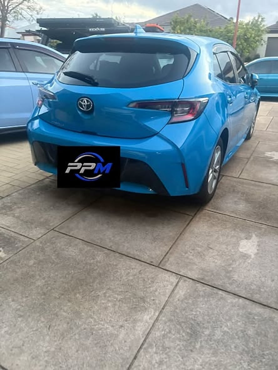 Rear of the blue Toyota Corolla hatch