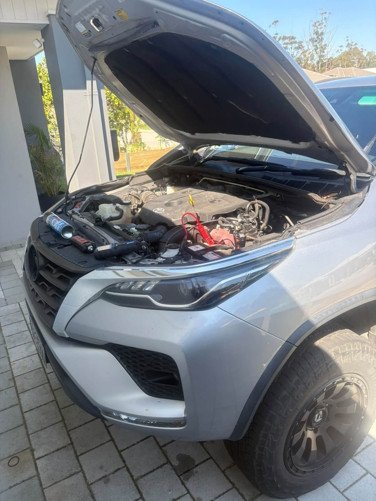 Fortuner engine bay with the bonnet raised